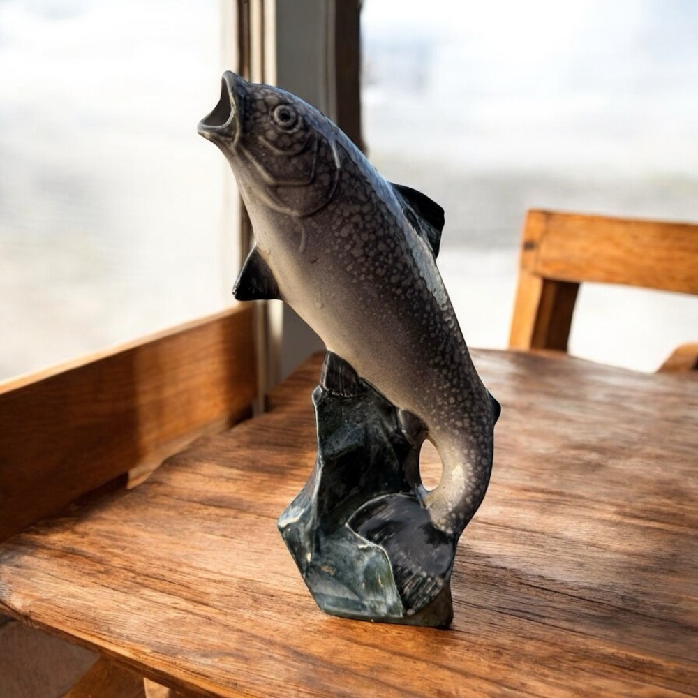 VINTAGE GARNIER LIQUEURS ITALY TROUT FISH CERAMIC DECANTER STATUE